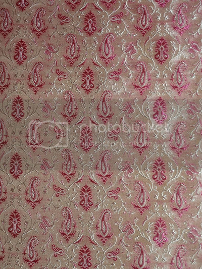 SILK BROCADE FABRIC Pink &amp; Light Gold color 44" wide BRO251[5]