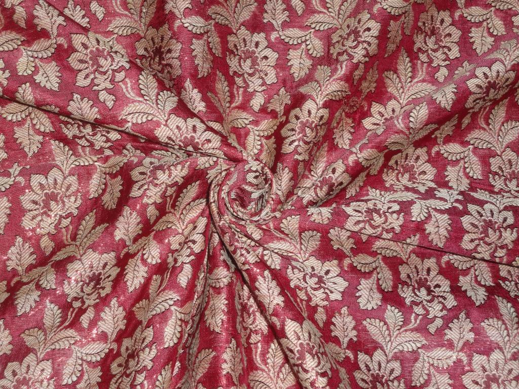 SILK BROCADE FABRIC Red,Beige & Metallic Bronze color 44" wide BRO251[3]