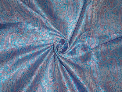 Spun Silk Brocade fabric light Blue &amp; Pink Color 44" wide BRO258[4]