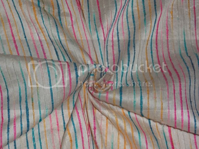 PURE SILK Dupioni FABRIC Multi color Stripes 44" wide DUP#S50[1]