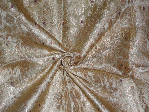 SILK BROCADE FABRIC CREAMY GOLD,WINE X METALLIC GOLD COLOR 36" WIDE BRO499[4]