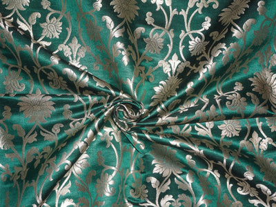 Heavy Silk Brocade Fabric Dark Bottle Green x Metallic Gold Color 36" WIDE BRO502[3]