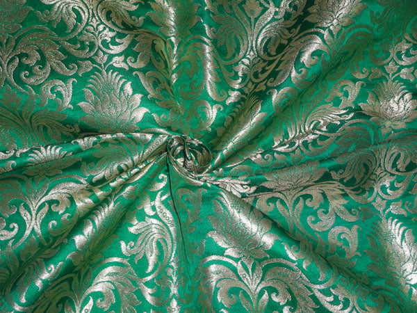 Heavy Brocade Fabric Parrot Green x Metallic Gold Color 36" WIDE BRO503[3]