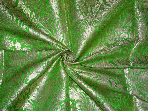 Heavy Silk Brocade Fabric Leafy Green x Metallic Gold Color 36" WIDE BRO503[4]