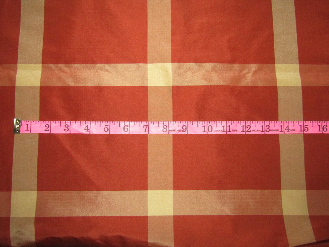 100% PURE SILK TAFFETA FABRIC RUST GOLD COLOR PLAIDS 54&quot;wide TAFC11[1]