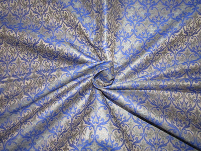 Silk Brocade fabric Grey x Royal blue color 44" wide BRO725[3]