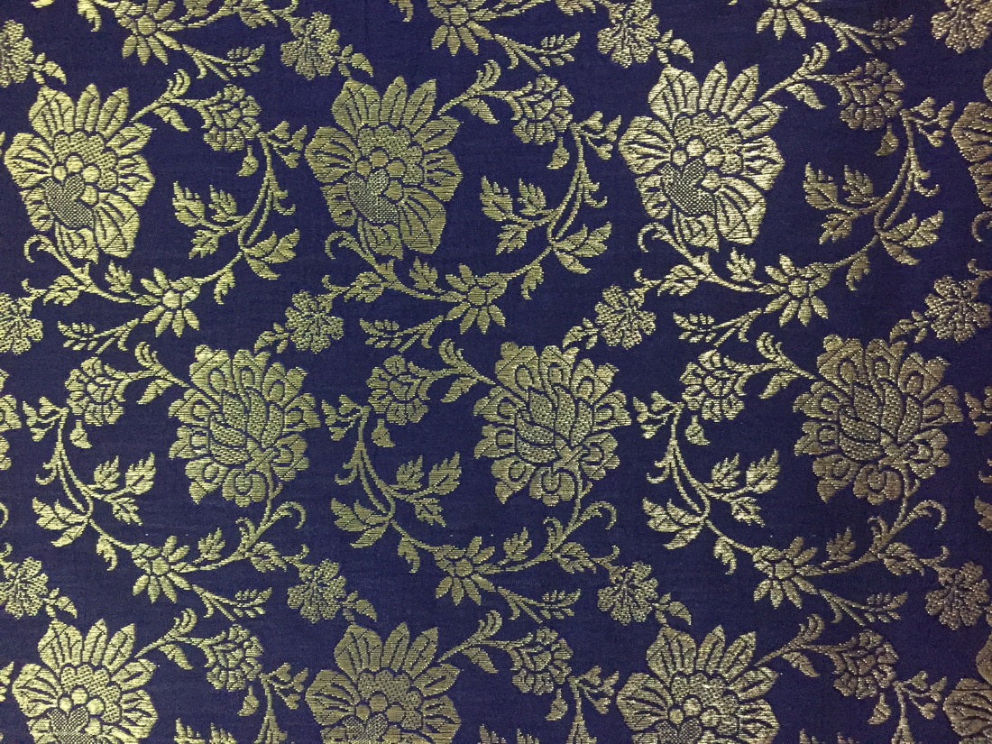 Silk Brocade fabric navy and metallic gold color 44" wide BRO702[1]