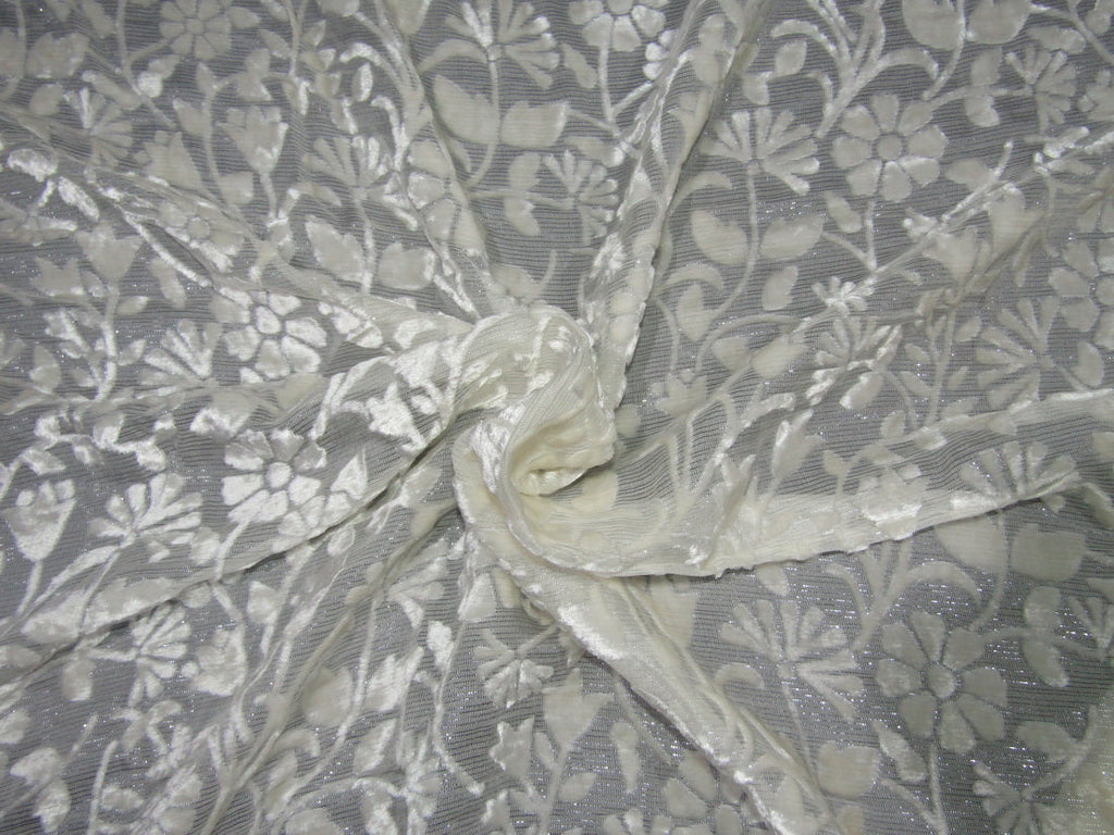 Ivory x Silver Lurex Devore Polyester Burnout Velvet fabric 44 wide [ –