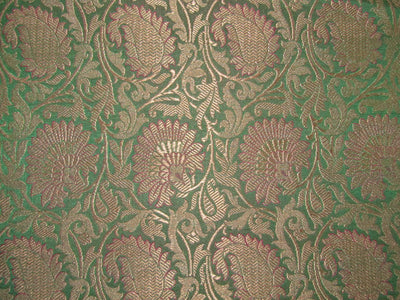 Silk Brocade Fabric Parrot Green & Metallic Gold color 44" wide BRO191[2]