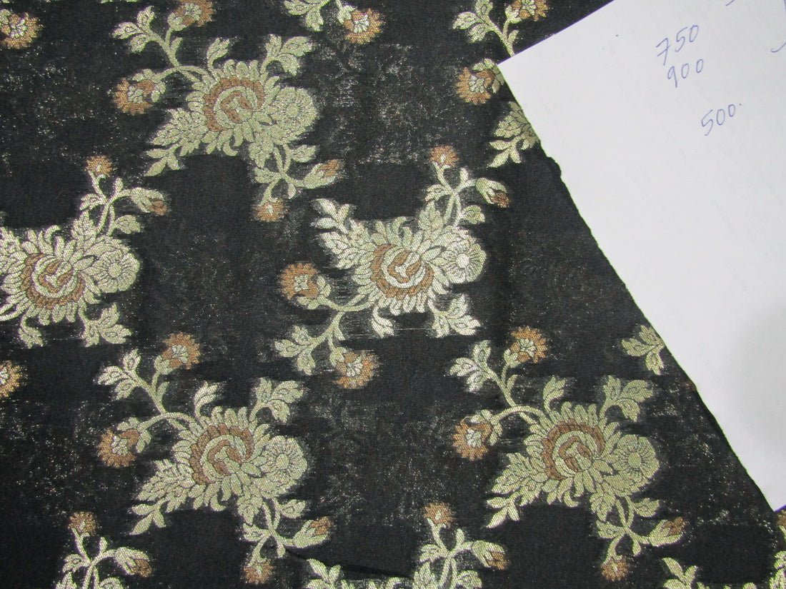 Silk Brocade fabric black x metallic gold color 44" wide BRO736[1]