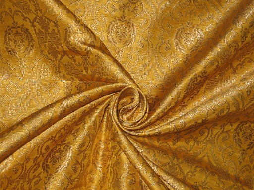 SILK BROCADE FABRIC Yellow &amp; Metallic Gold colour 44" wide BRO192[4]