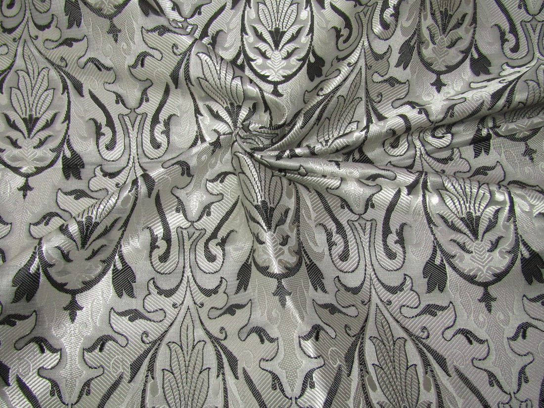 Silk Brocade fabric Silver,Grey &amp; Black 44" wide BRO175[6]