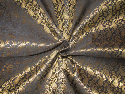 Brocade fabric black x metallic gold color 44" wide BRO760A[1]