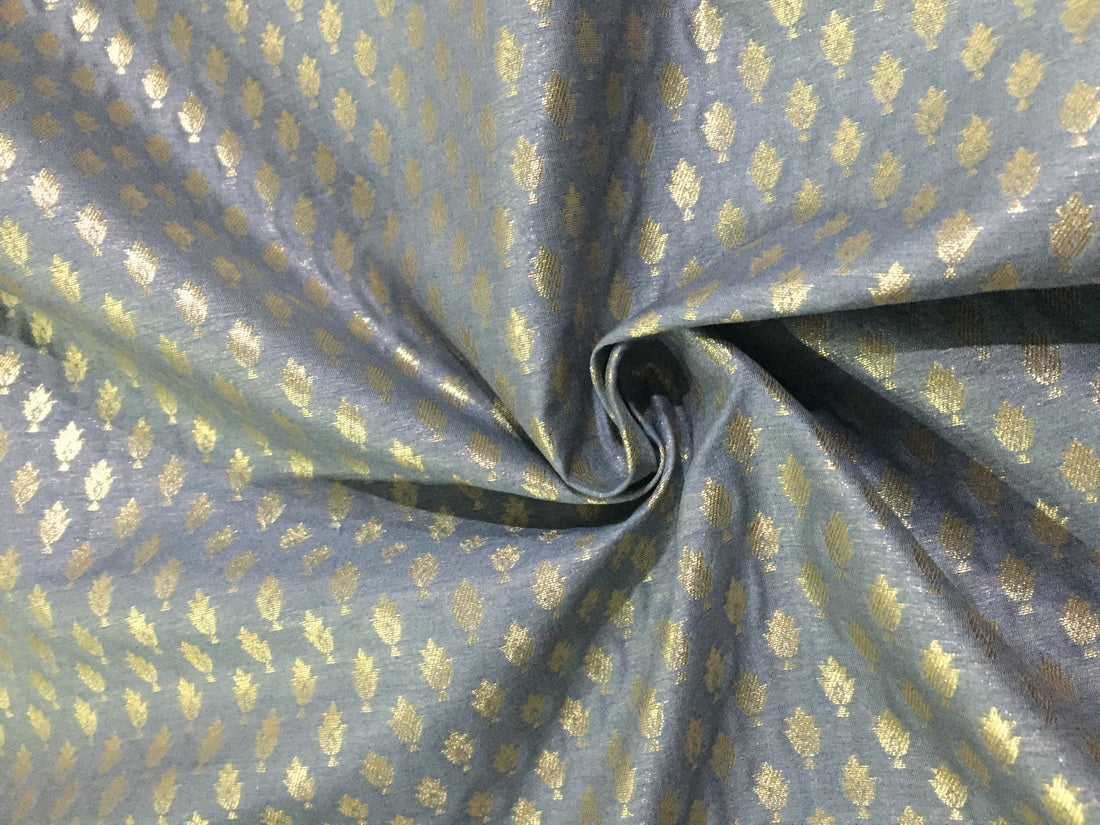 Silk Brocade fabric blueish grey x metallic gold color 44" wide BRO733[2]