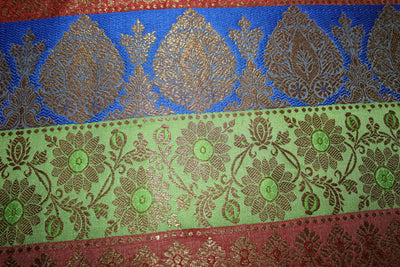 Brocade jacquard Fabric peach, green, blue x metallic gold BRO678[1]