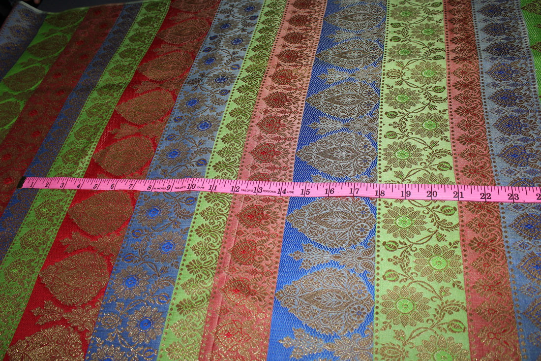 Brocade jacquard Fabric green/blue/salmon/red &amp;metallic gold BRO677[4]