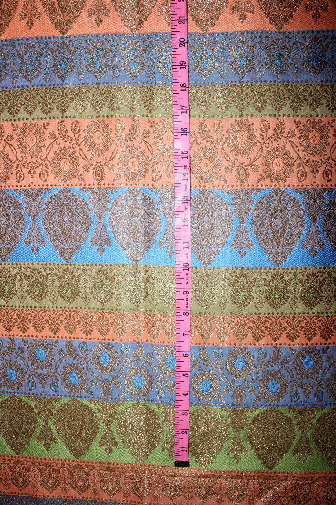 Brocade jacquard Fabric peach, green, blue x metallic gold BRO678[1]