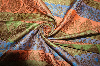 Brocade jacquard Fabric peach, green, blue x metallic gold BRO678[1]