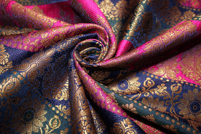 Brocade jacquard Fabric navy,aubergine,green ,purple &amp;metallic gold BRO678[2]