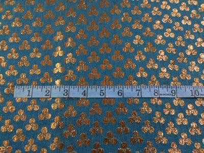 Silk Brocade sheer fabric teal green and metallic gold motive 44" wide BROS35[3]