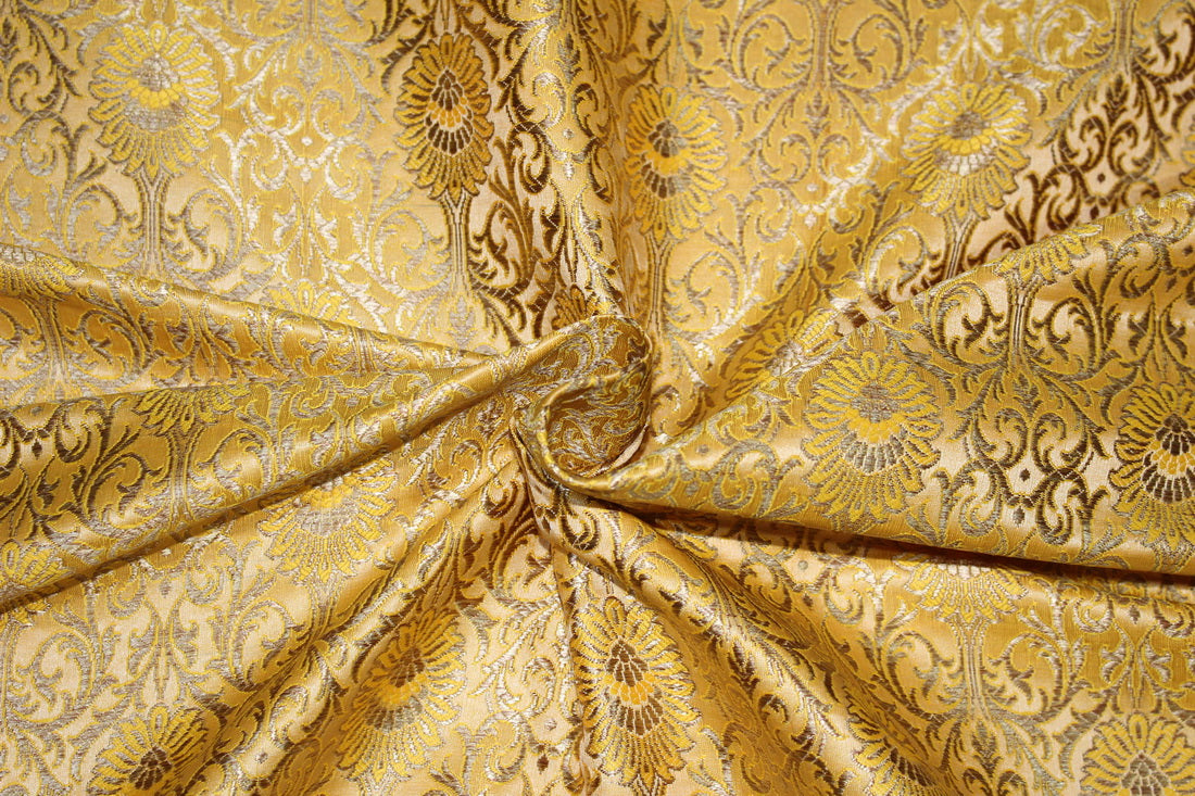 Brocade jacquard Fabric PEACHY GOLD x metallic gold color 44&quot;