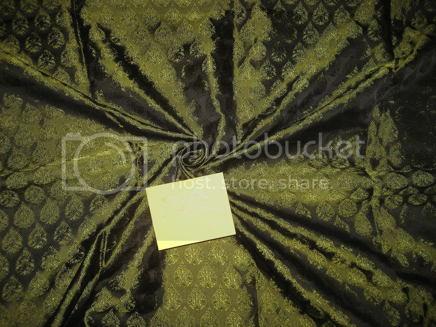 Silk Brocade fabric Mehendi Green &amp; Black color 44" wide BRO187[5]