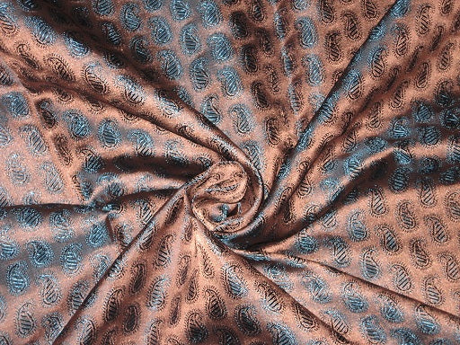 Silk Brocade fabric Pale Salmon & Blue color 44" wide BRO196[5]