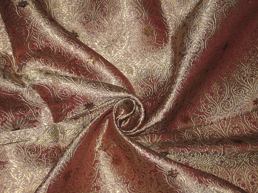 Silk Brocade fabric Gold,Bronze metallic &amp; Antique Rose color [BRO198[4]