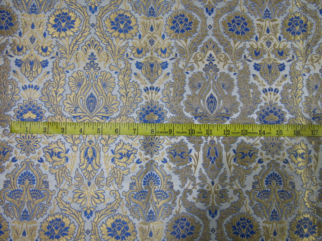 Heavy Brocade fabric IVORY BLUE x metallic gold color 36&quot;