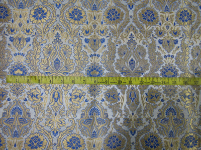 Heavy Brocade fabric IVORY BLUE x metallic gold color 36&quot;