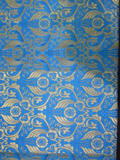 Heavy Brocade fabric BLUE x metallic gold color 36&quot;