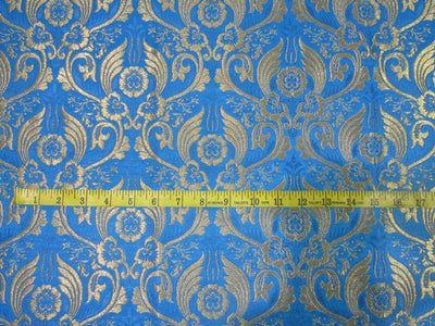 Heavy Brocade fabric BLUE x metallic gold color 36&quot;