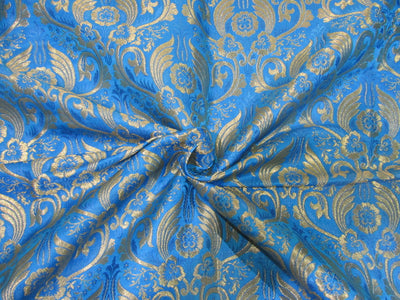 Heavy Brocade fabric BLUE x metallic gold color 36&quot;