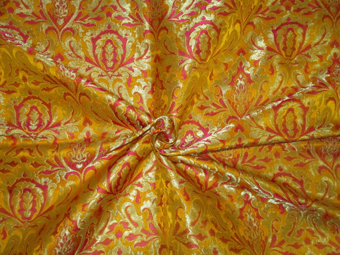 Heavy Brocade fabric mango gold/pink x metallic gold color 36&quot;