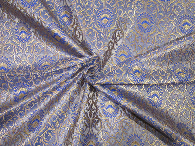 Brocade jacquard fabric royal blue x metallic gold color 44&quot;