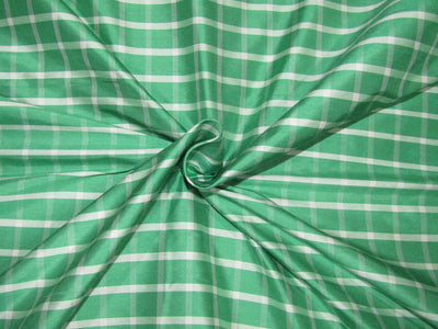 100% Silk dupion Fabric green and white plaids 54" wide DUPC105[2]