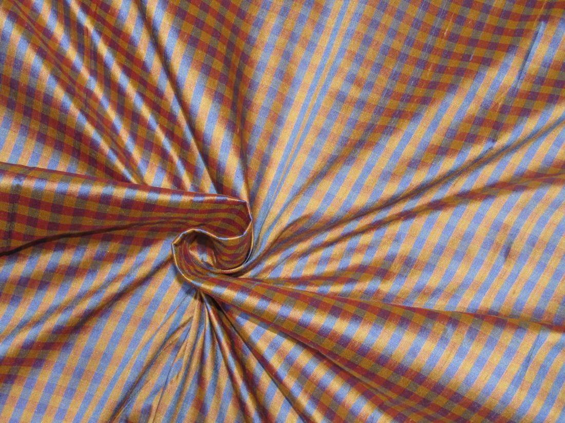 100% SILK Dupioni golden yellow blue and pink color plaids FABRIC 54" wide DUPC109[3]