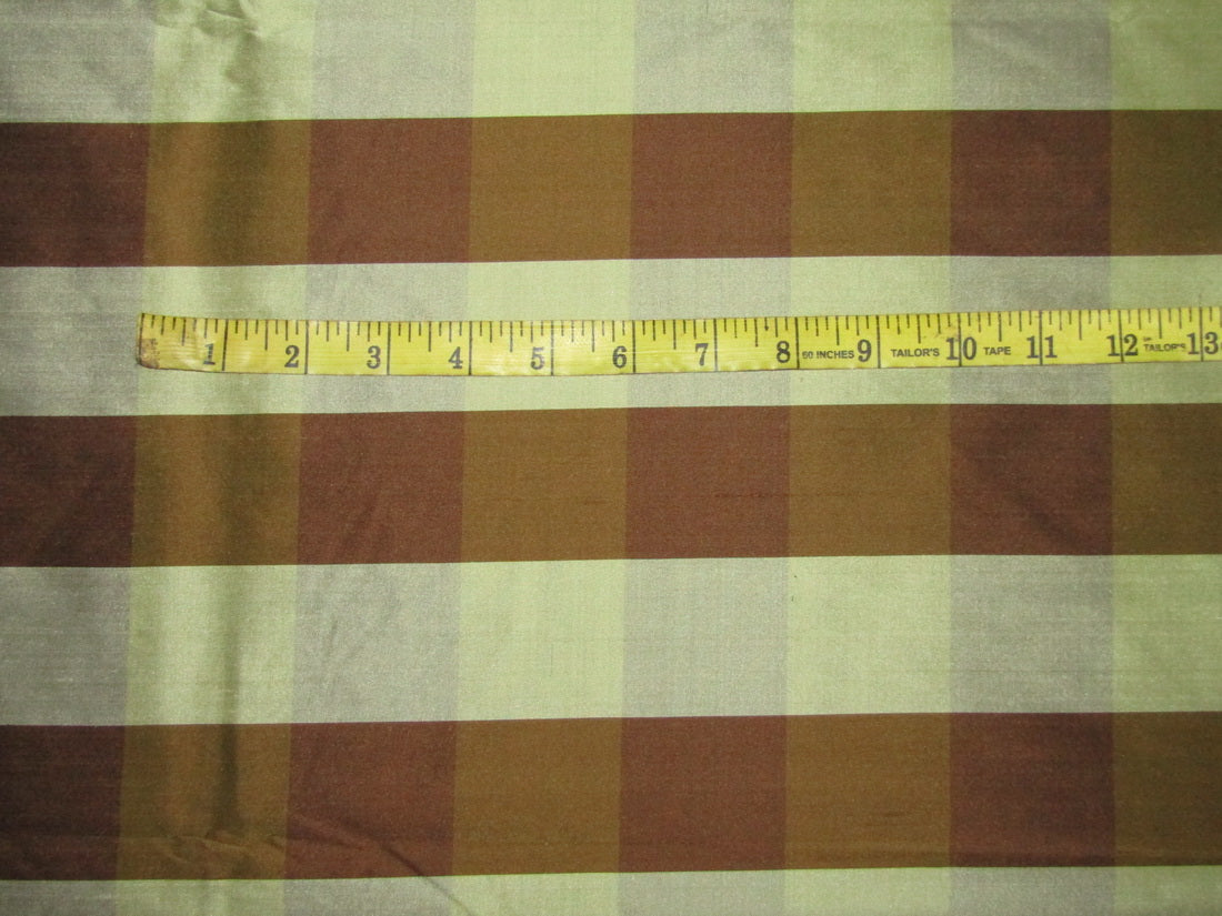 100% SILK Dupioni BROWN AND OLIVE GREEN color plaids FABRIC 54&quot; wide DUPC110[2]