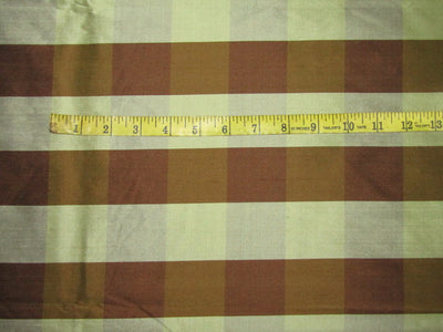 100% SILK Dupioni BROWN AND OLIVE GREEN color plaids FABRIC 54&quot; wide DUPC110[2]