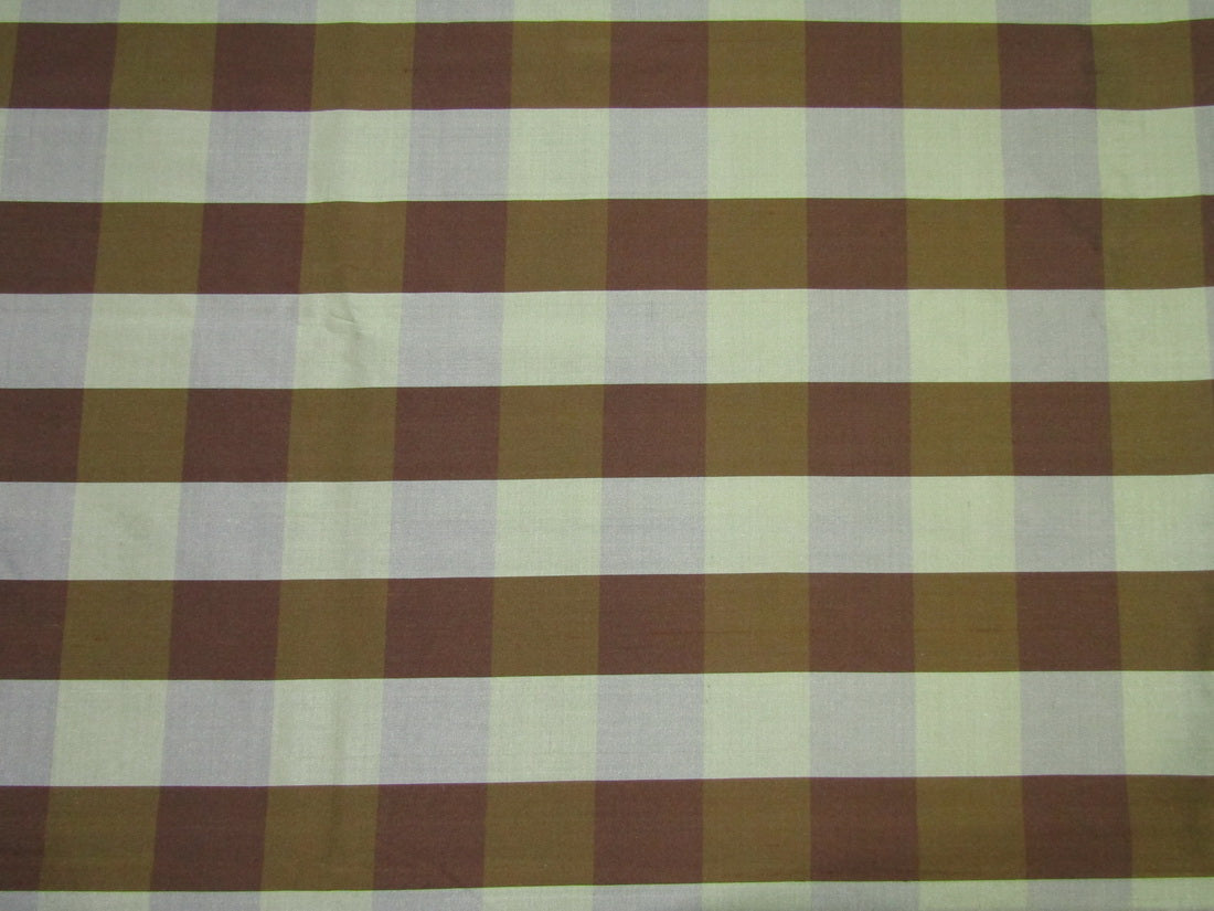 100% SILK Dupioni BROWN AND OLIVE GREEN color plaids FABRIC 54&quot; wide DUPC110[2]