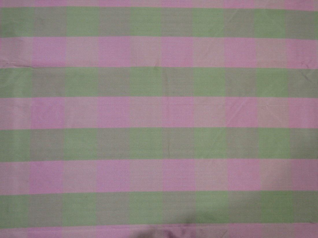 100% SILK Dupioni PASTEL PINK AND GREEN color plaids FABRIC 54&quot; wide DUPC110[3]