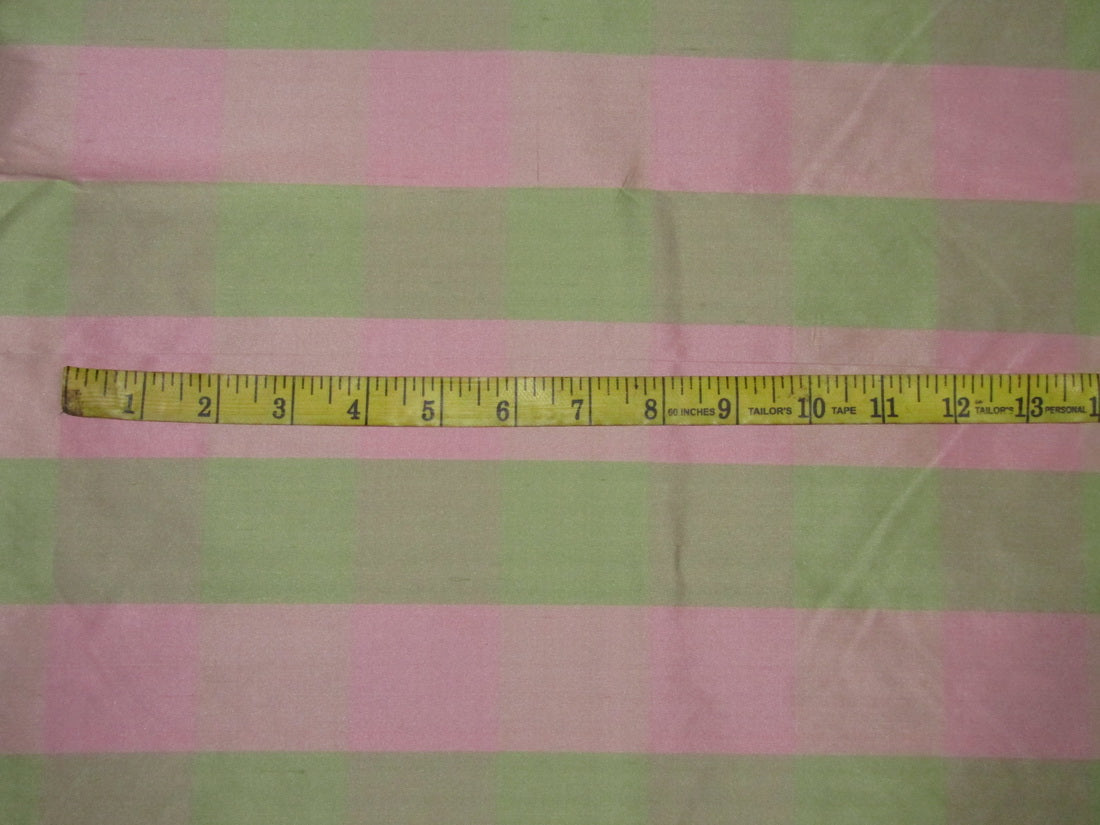 100% SILK Dupioni PASTEL PINK AND GREEN color plaids FABRIC 54&quot; wide DUPC110[3]