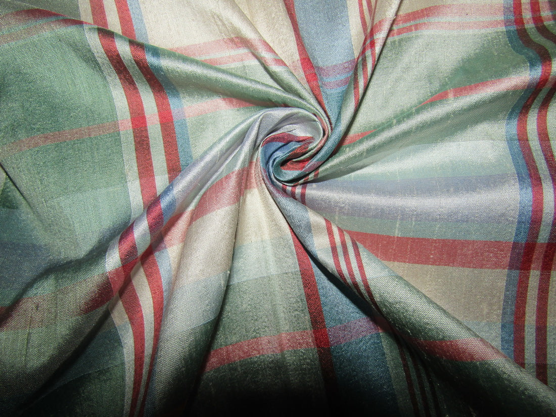 100% silk dupion fabric pastel multi color plaids 54&quot; wide