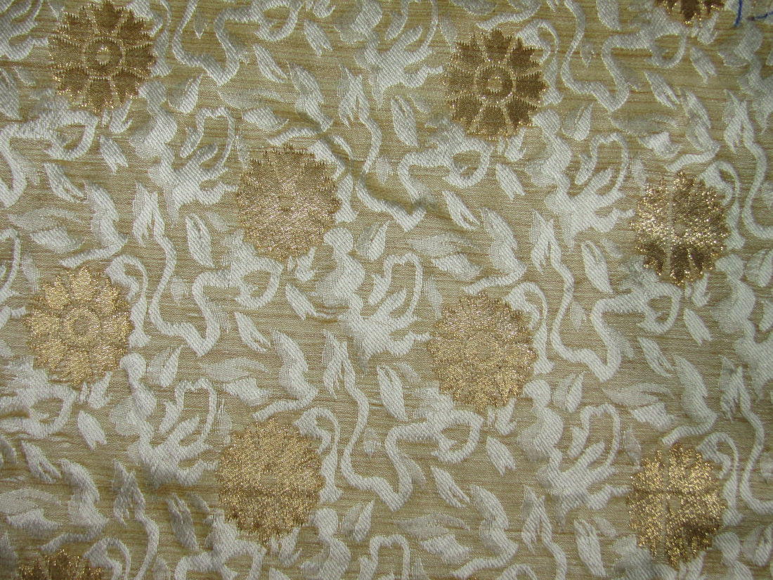 Brocade Fabric dark cream x metallic gold color motif 44&quot;