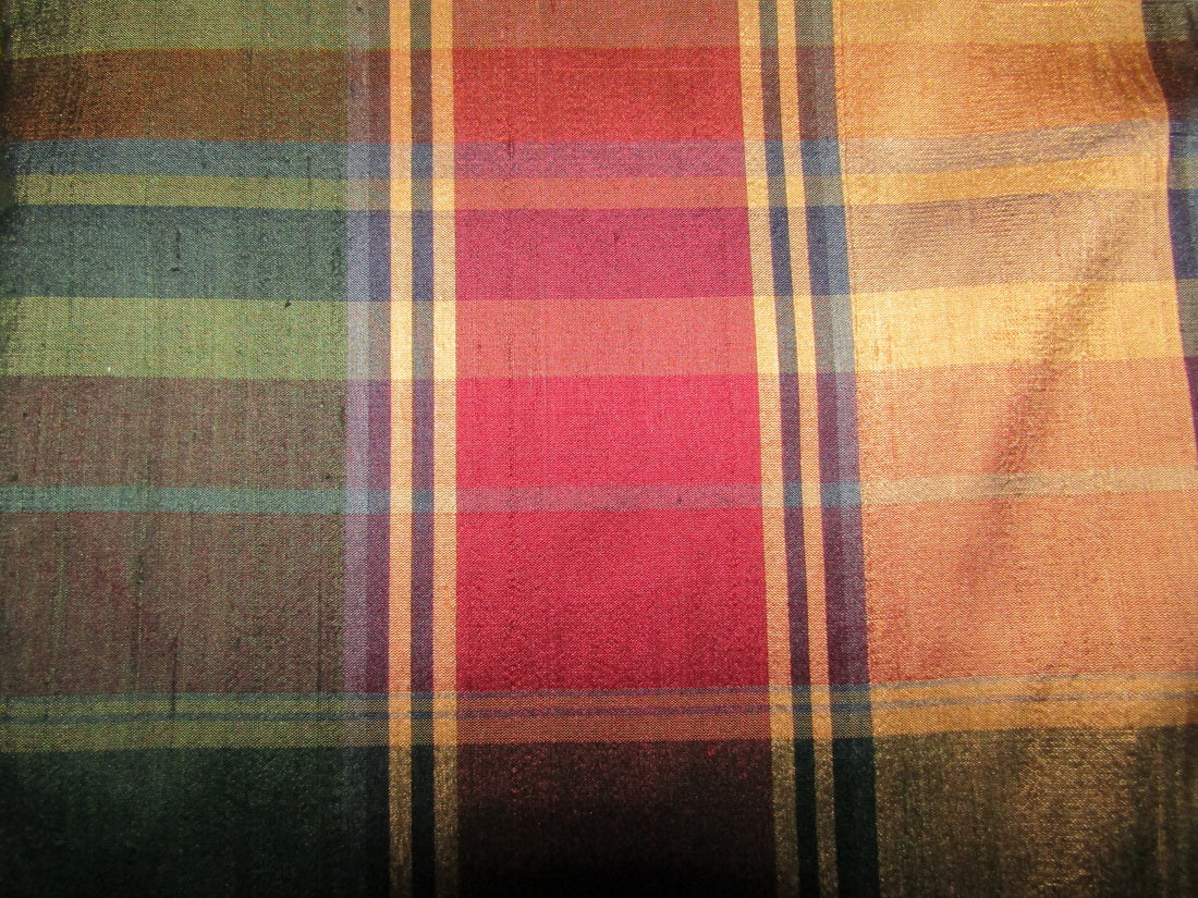 100% silk dupion multi colors Plaids fabric 54&quot; wide