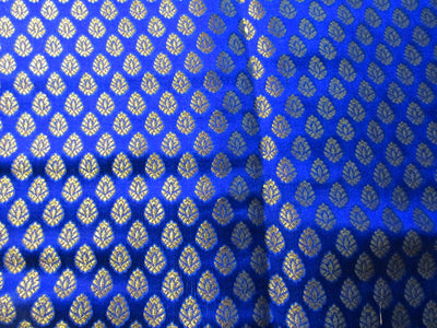 Brocade Fabric royal blue x metallic gold color motif 44&quot;