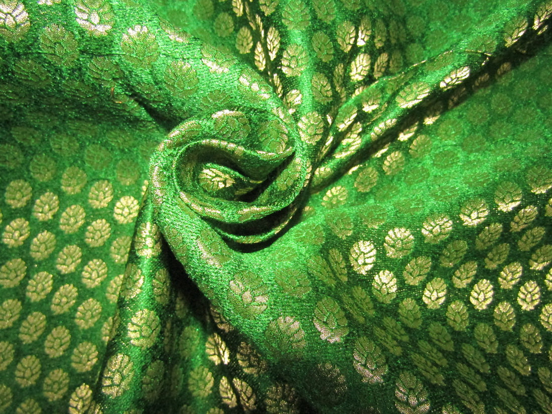 Brocade Fabric green x metallic gold color motif 44&quot;