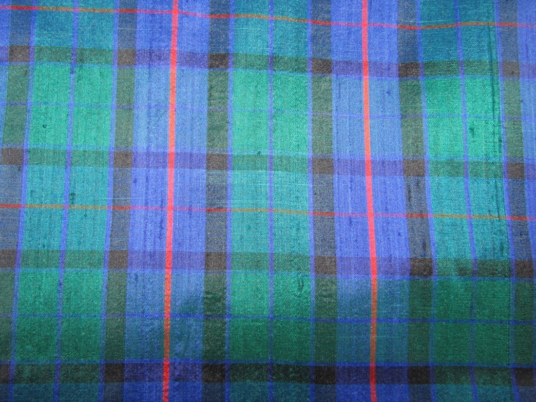 100% silk dupion blue green red Scottish tartan Plaids fabric 54&quot; wide