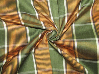 100% silk dupion green and orange Plaids fabric 54&quot; wide