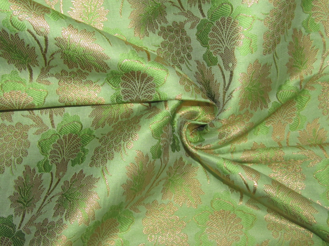 Brocade Fabric green x metallic gold color 44&quot;